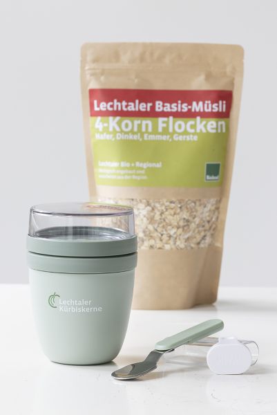Set - Lunchpot + Löffel + 4-Korn Flocken Basis-Müsli